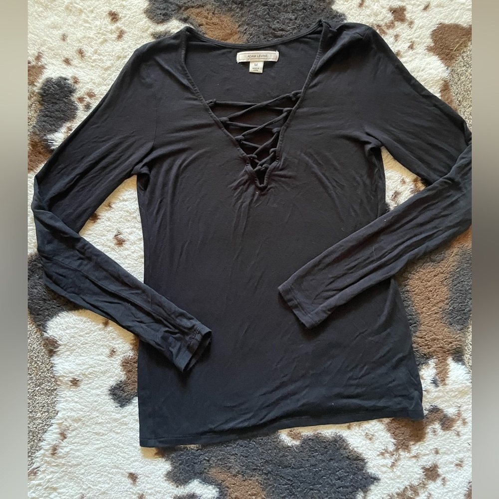 Black long sleeve lace up shirt
